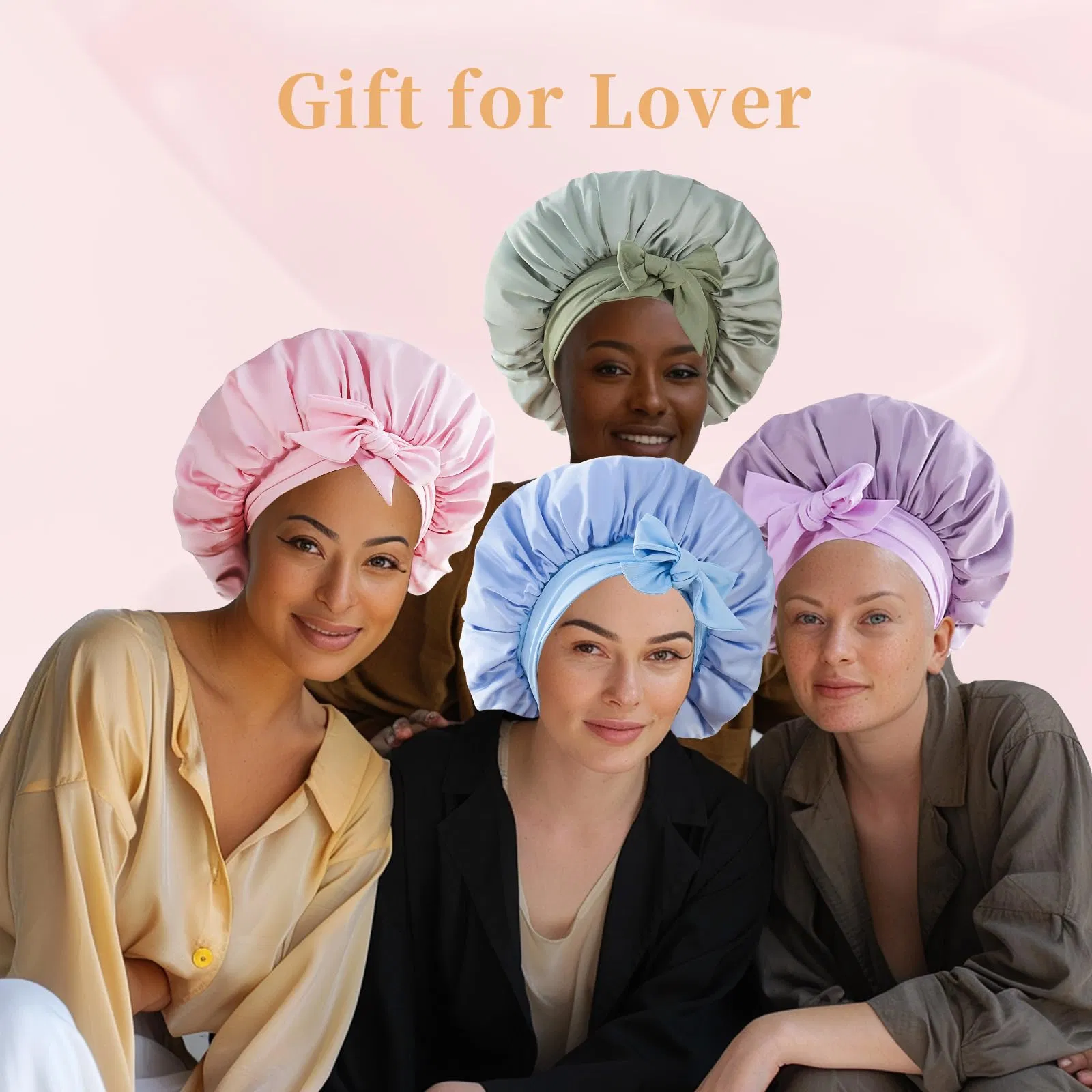 Silk Bonnet For Sleeping Women, Satin Hair Bonnet For Sleeping For Wavy Curly Natural Hair Women Men - Pink