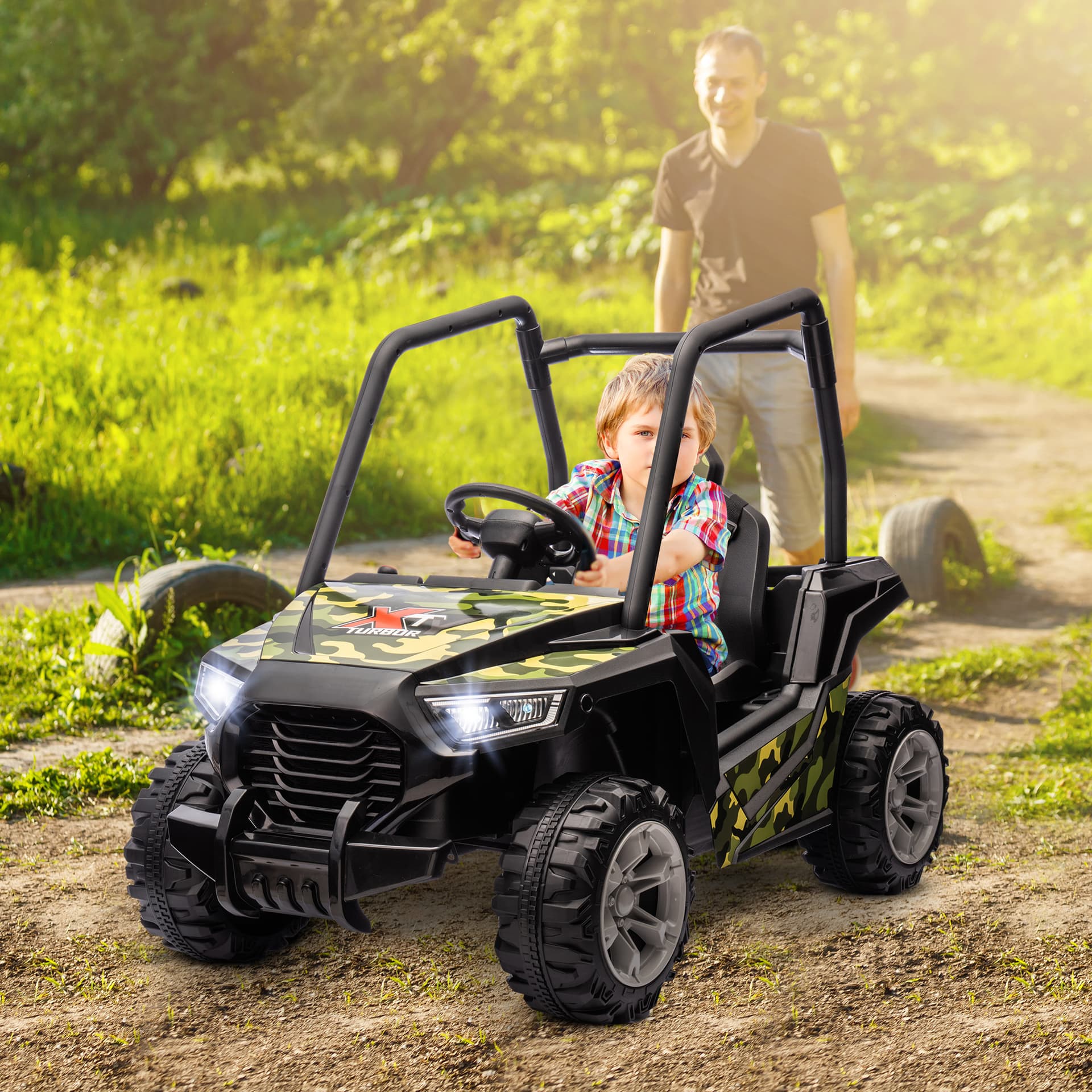 12V Kids Electric Car with Parent Remote Control, Spring Suspension, Soft Start, Music, LED Light, Safety Belt, Green