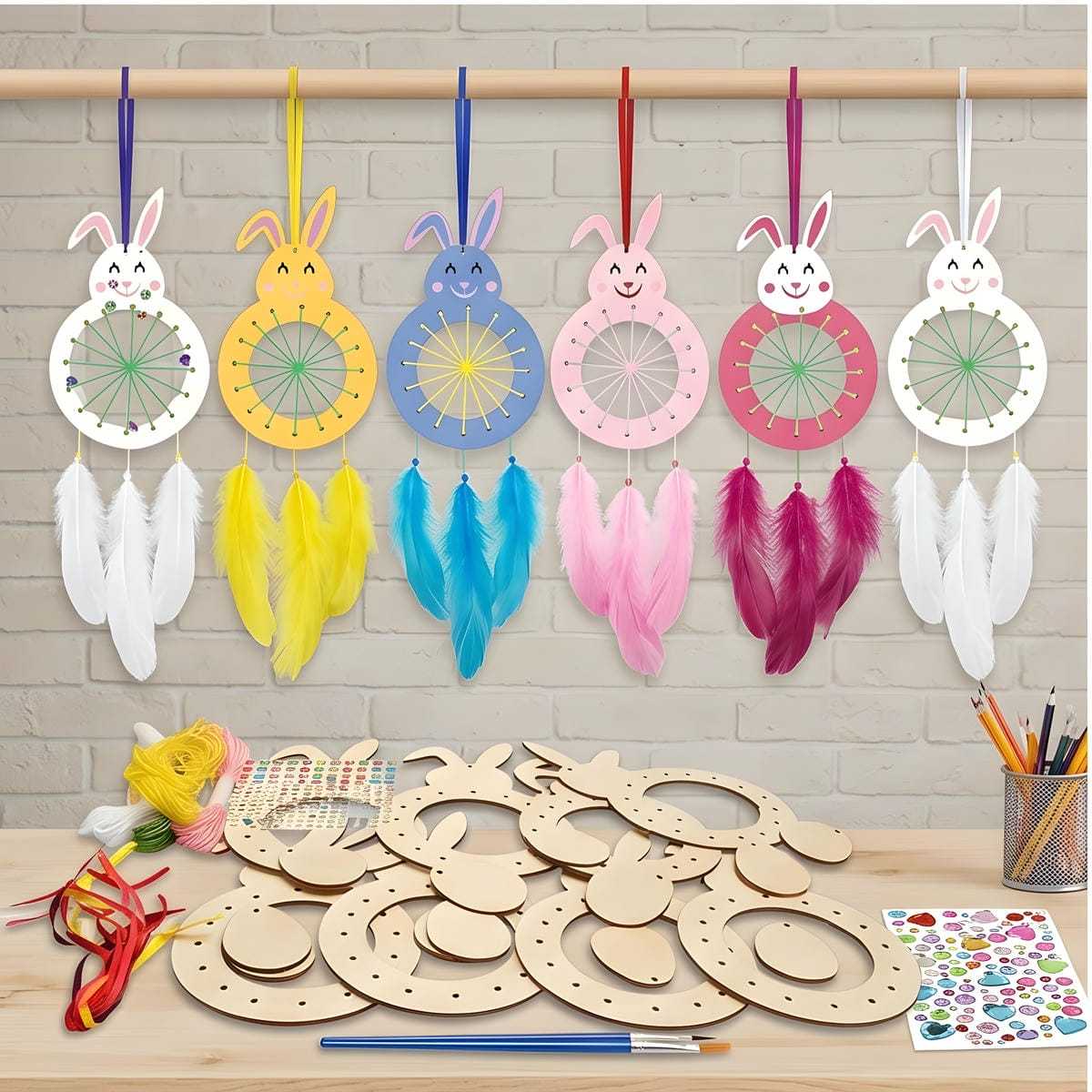 Easter Craft Kit With Bunnies, Eggs, And Feathers - DIY Dreamcatcher Decoration And Party Supplies Set
