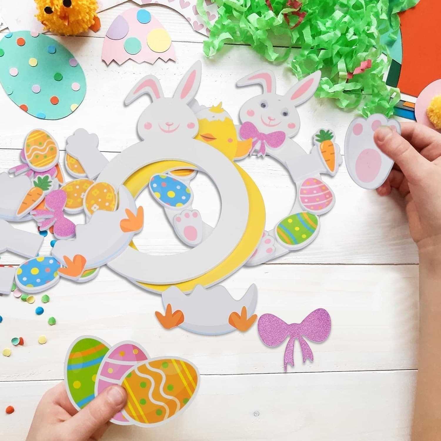6-Piece Easter Wreath Craft Set: Easter Bunny, Creative Crafts, Easter Chicks, DIY Crafts, Creative Craft Kits For Making Chicks And Bunnies, Easter Decorations To Hang For Spring And Easter