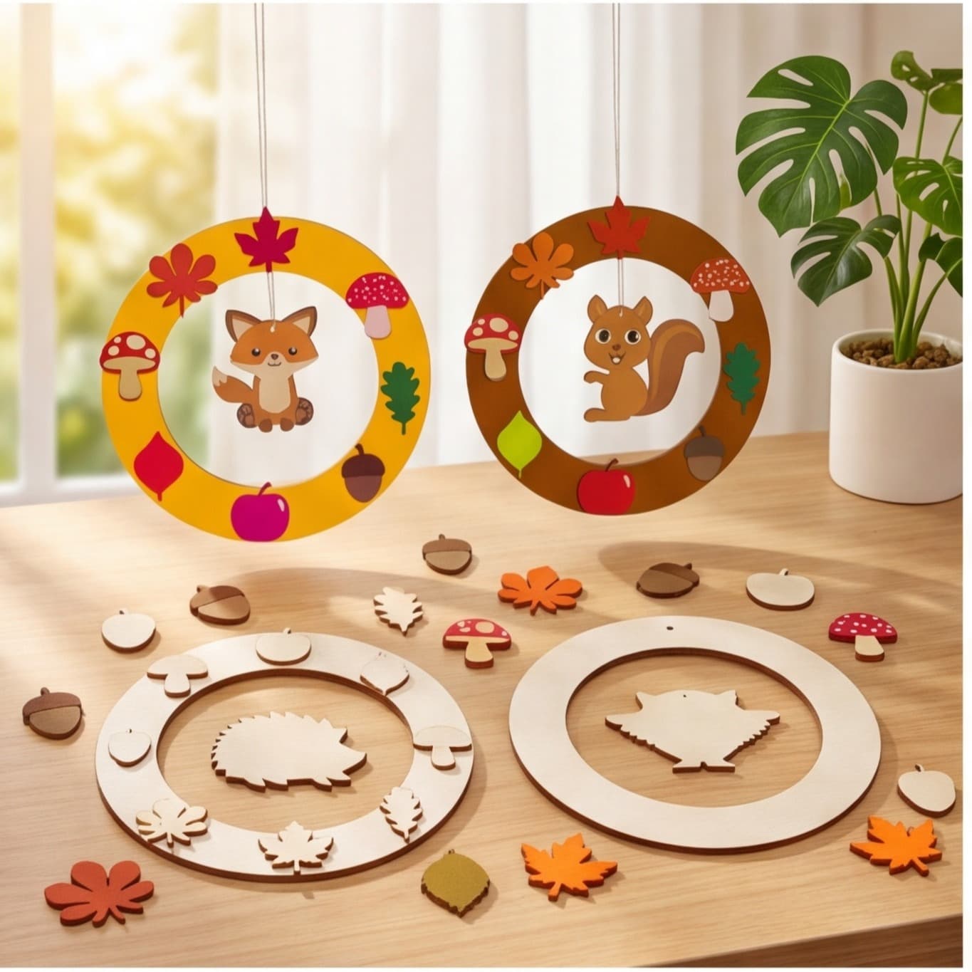 Fall Craft Kit Gift - Paintbrushes, Foam Stickers, And Wooden Rings For DIY Decorations And Party Decorations