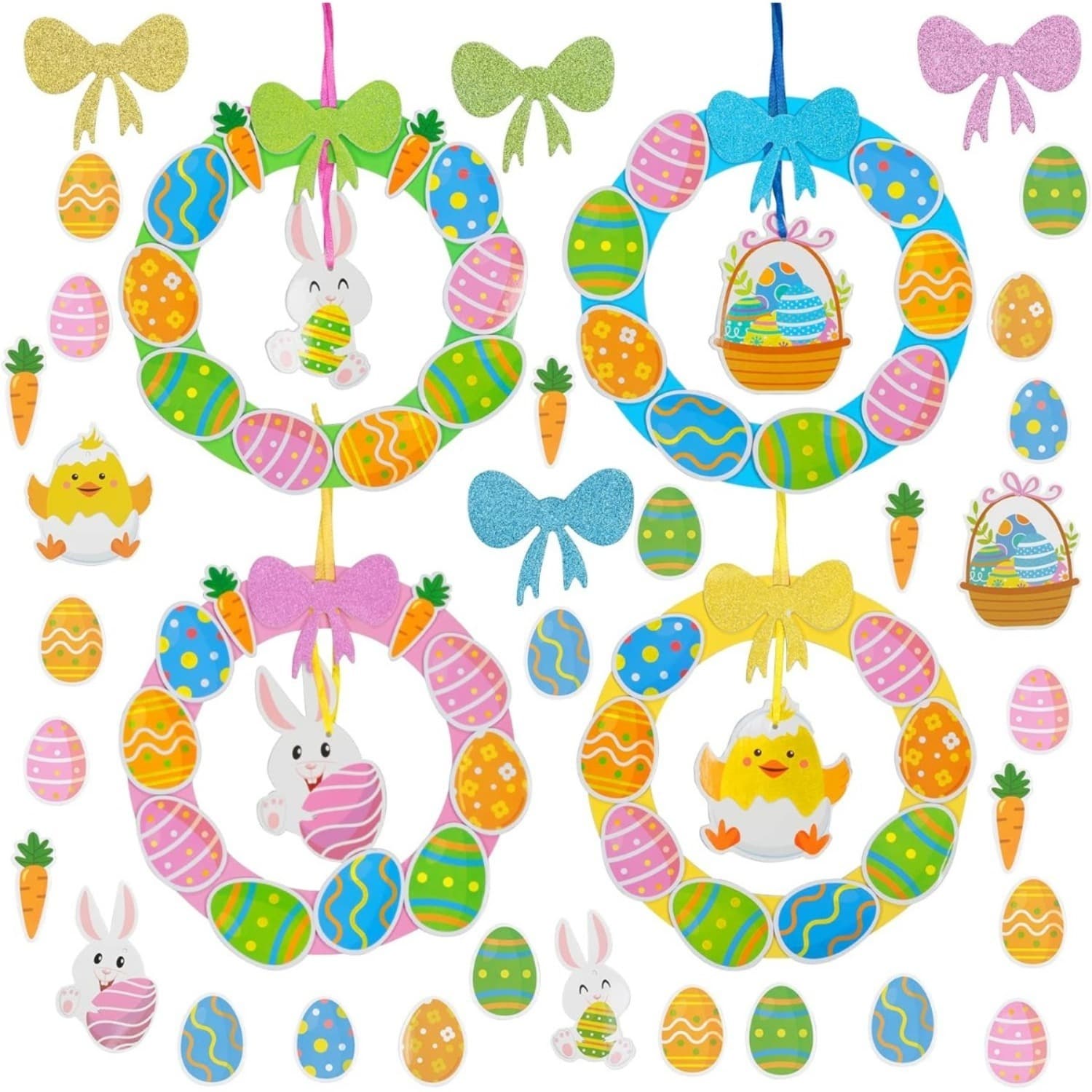 96-Piece Easter Craft Set, Foam Craft Set, DIY Easter Wreath, Easter Bunny, Easter Chicks, Easter Eggs, Mix & Match Foam Craft Sets For Easter, Arts And Crafts, Easter Decorating, Spring