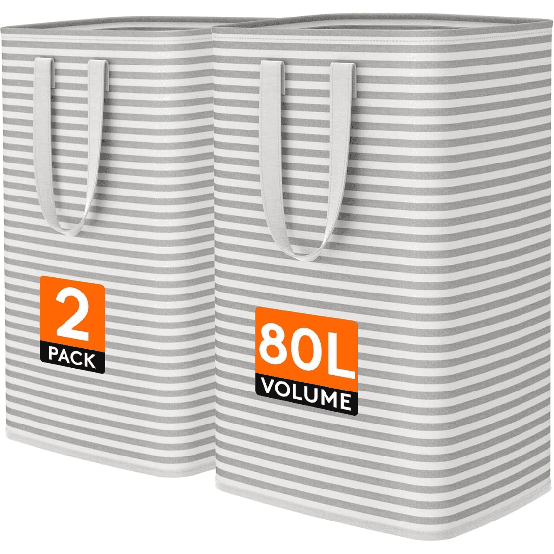 2 Pack Laundry Basket 80L Each, Collapsible Clothes Hamper With Reinforced Handles, Freestanding Waterproof Design For Bedroom And Laundry Room