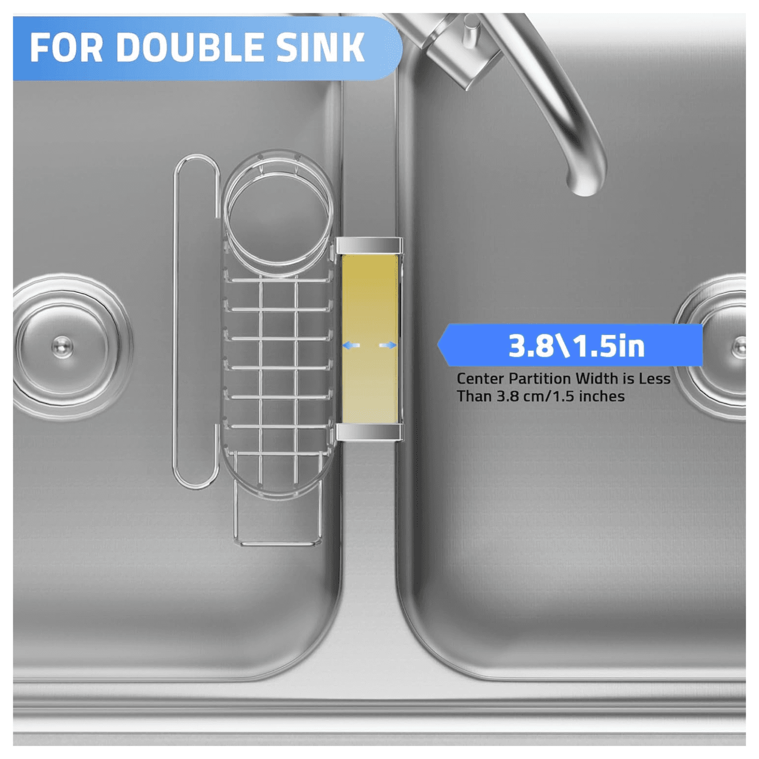 Kitchen Sink Caddy Sponge Holder In The Sink, Stainless Steel Kitchen Sink Organizer, Brush Holder Dish Cloth Hanger Sink Stopper Holder Hanging-Silver
