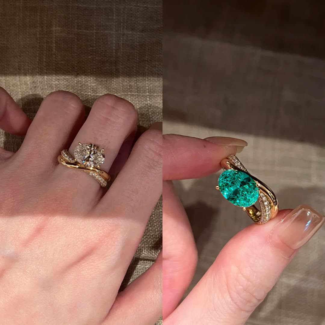 Old Money Floral Oval Large Cut Ring For Women, Light Luxury Simulated Paraiba Tone Green Crystal Stackable Finger Jewelry