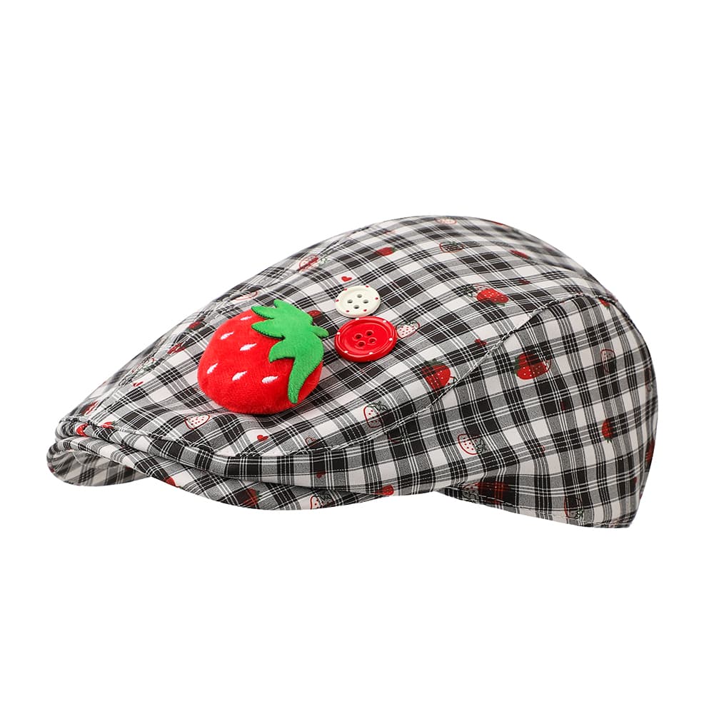 Summer Women's Three-dimensional Strawberry Buttoned Plaid Short Brimmed Hat - Energetic And Sweet Style - Perfect For Shopping Outfits And Outings