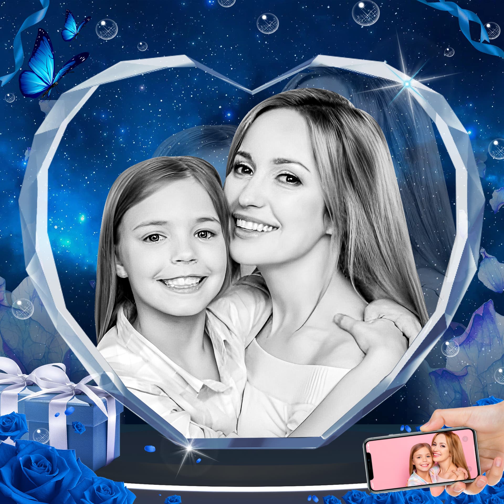 3D Crystal Photo, Personalized Gifts For Father, Dad, Women, Her, Wife, Girlfriend, Laser Engraved Custom Picture Gifts