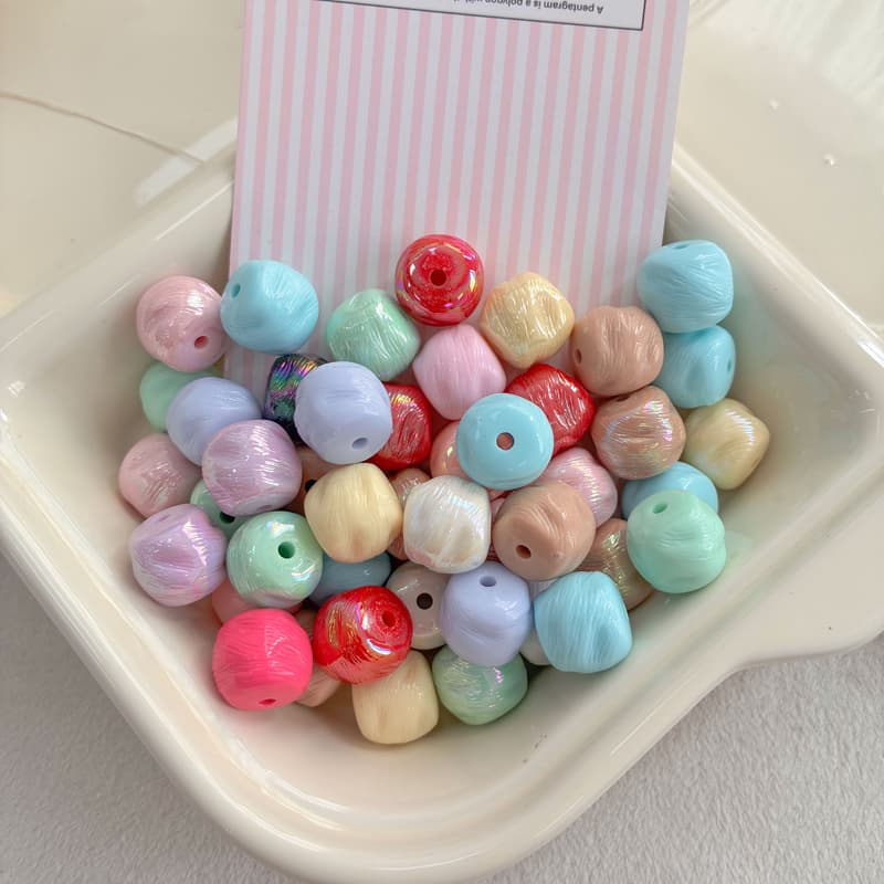 Fine-Line Textured Acrylic Barrel Spacer Beads, Solid & AB Iridescent Finish Straight Hole Charms For DIY Jewelry Beading