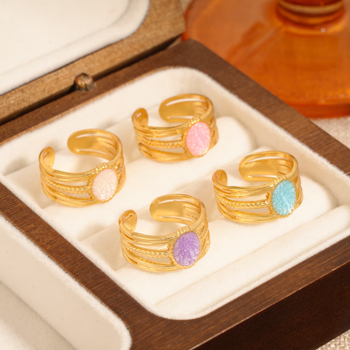 Niche Designer High-End Titanium Steel Ring, European & American Colorful Multi-Layer Geometric Open Adjustable Unique Ring