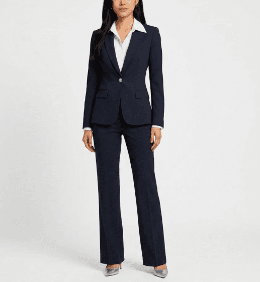 Fitted Single Button Blazer & Straight Leg Trousers Formal Suit Two-Piece Set