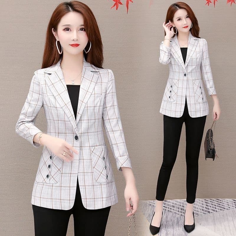 Womens Fashionable Plaid Blazer Top