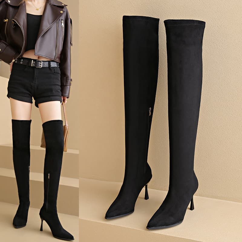 Plus-size High-heeled Slimming Long Boots For Women