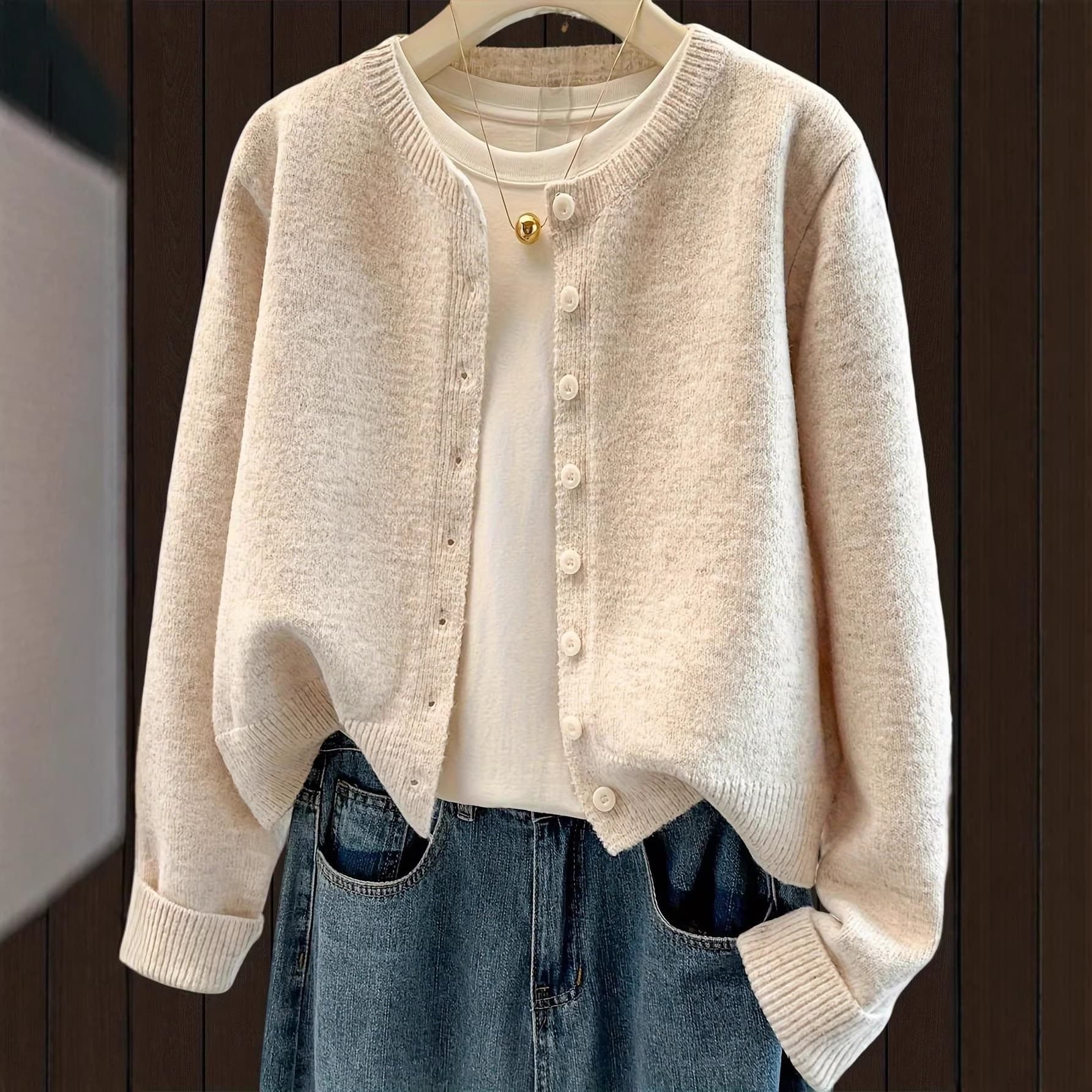 Buttoned Long-sleeve Knitted Sweater Jacket For Women