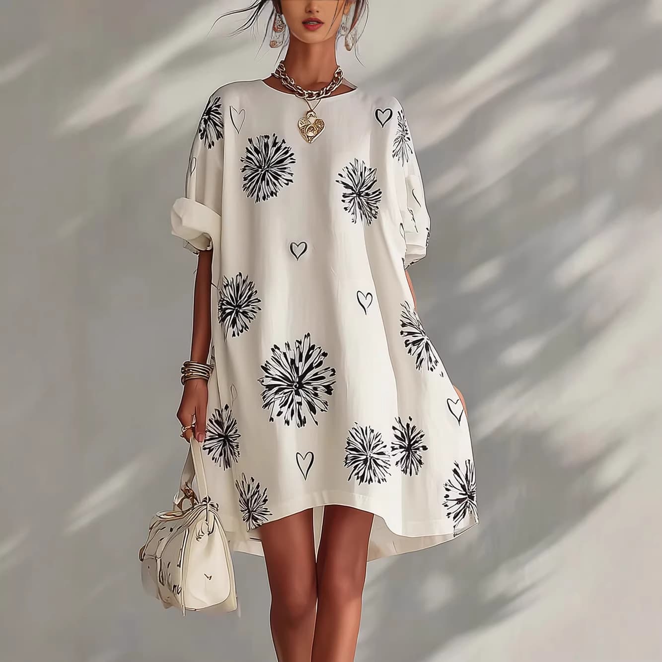 Slimming Effortless-Style Floral Heart Dress For Women