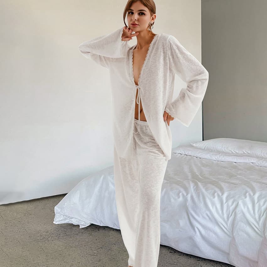 Knitted Lace-up Loose-fitting Loungewear Comfortable Pajamas