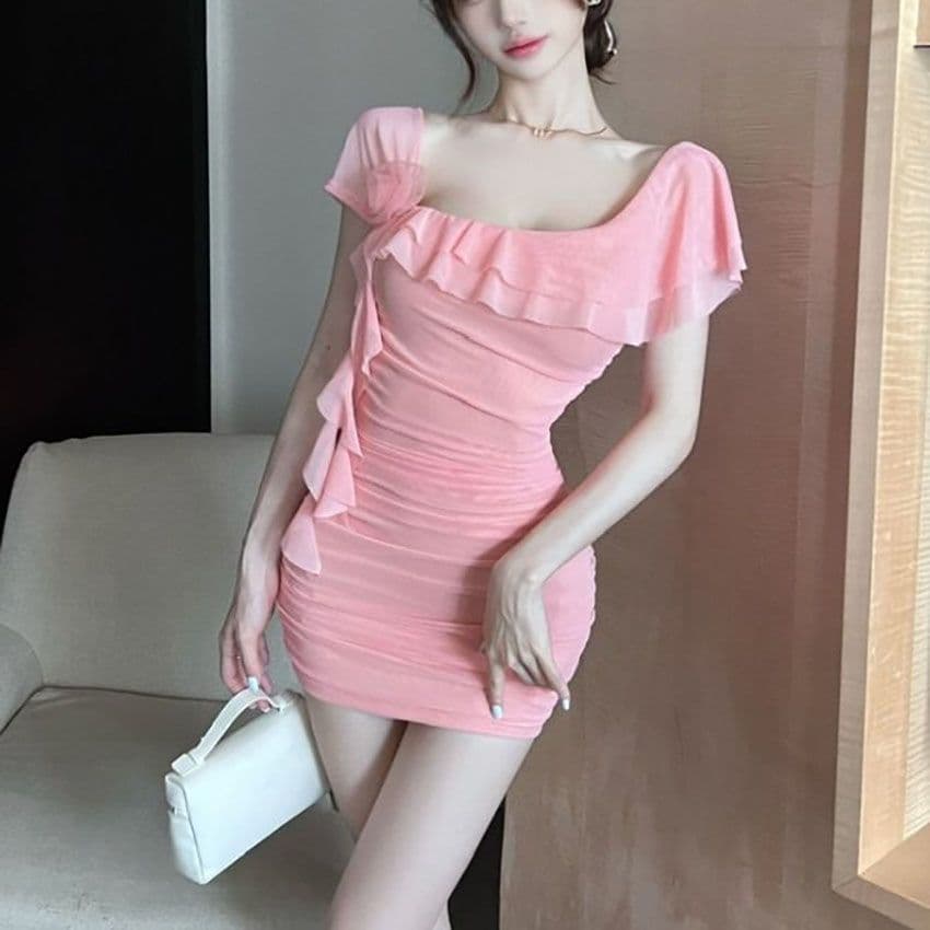 Mesh Tassel Dress Waist-cinching Pleated Sheath Skirt