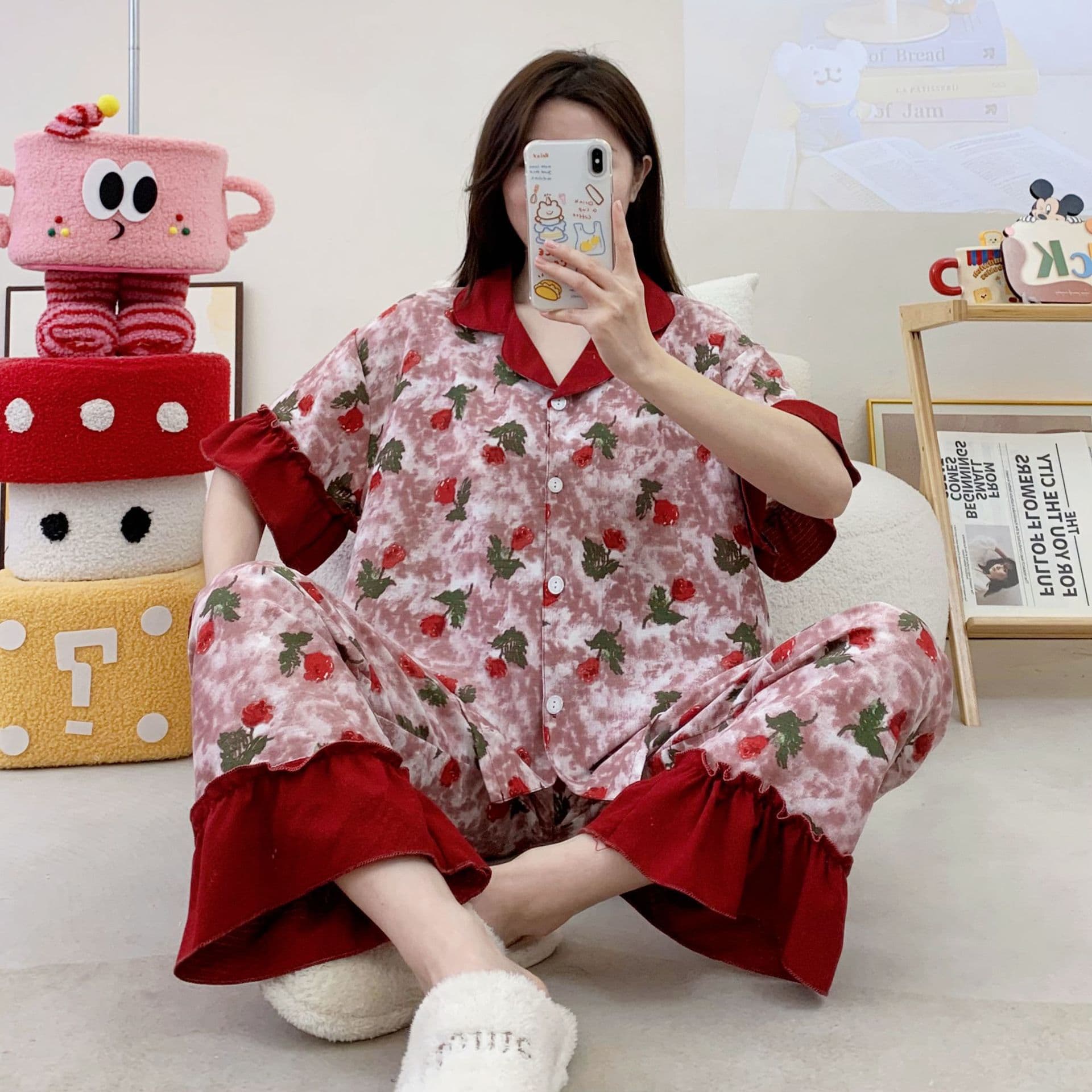 Short Sleeve Womens Cartoon Pajamas