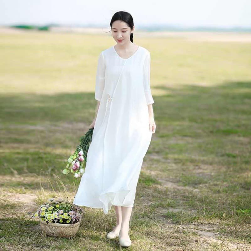 Chinese-style Lightweight And Flowing Ramie Dress