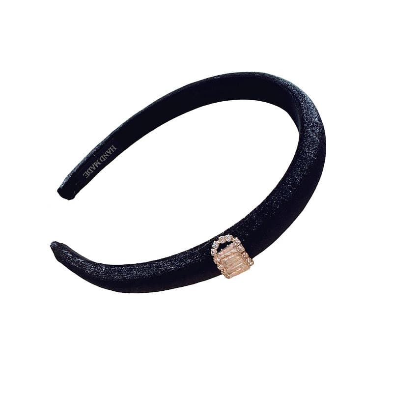 High-end Sophisticated Velvet Narrow Headband With Rhinestones And Sponge Padding