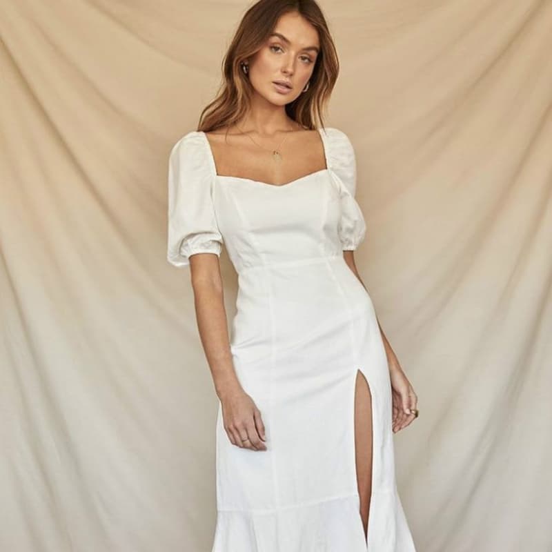 Square Collar Puff Sleeve Dress Women