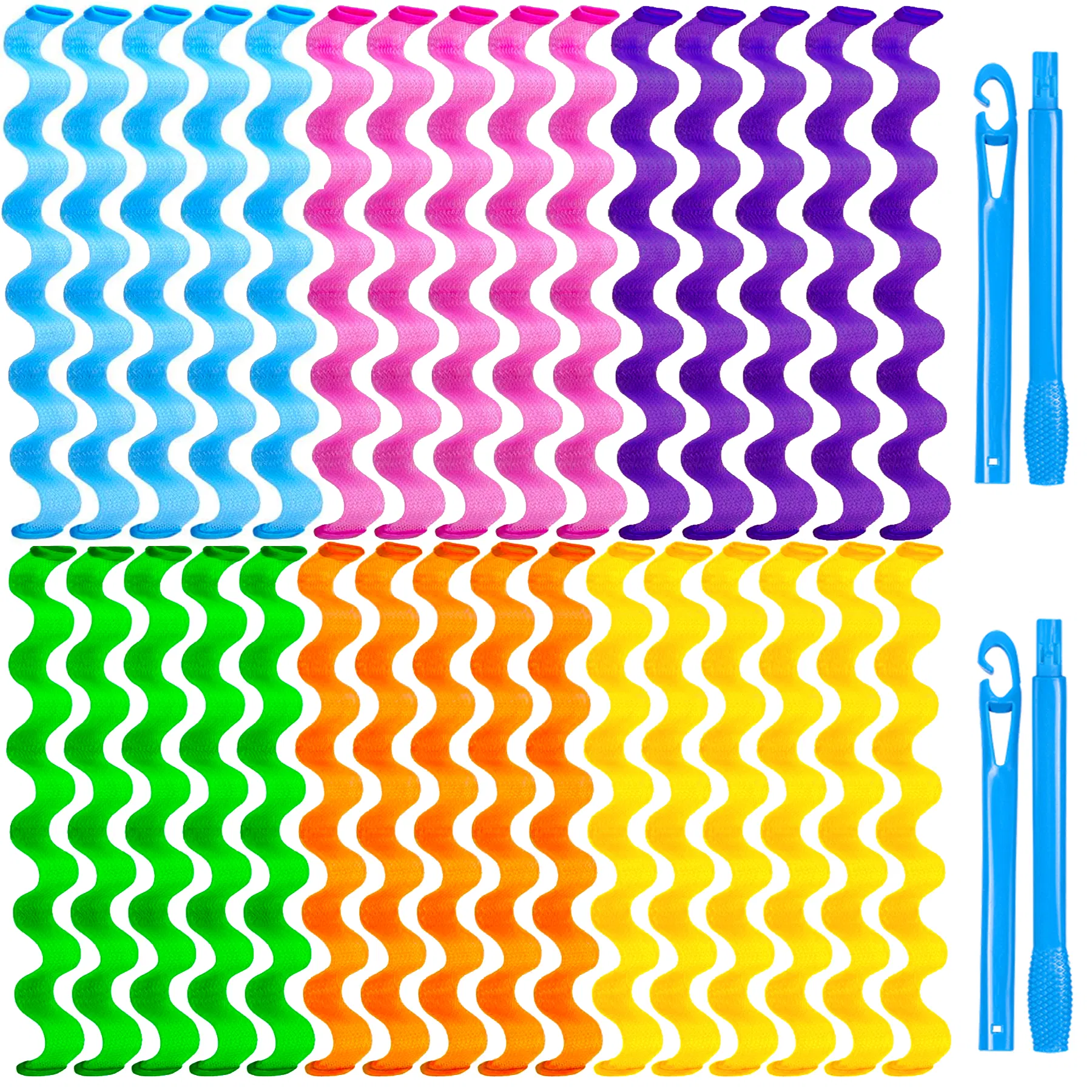Heatless Hair Curlers Wave Curls Styling Kit For Women Girls On Hair Care - 30 Pcs - 6 Colors - 55 Cm 11.81 Inch
