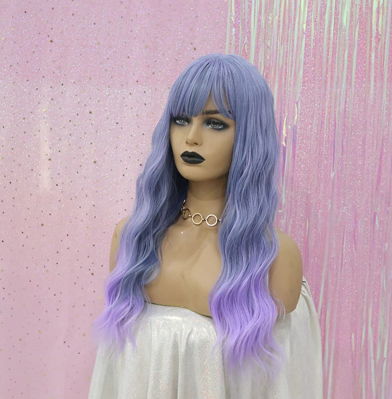 Qi Bangs Purple Silk Gradual Change Chemical Fiber Wig