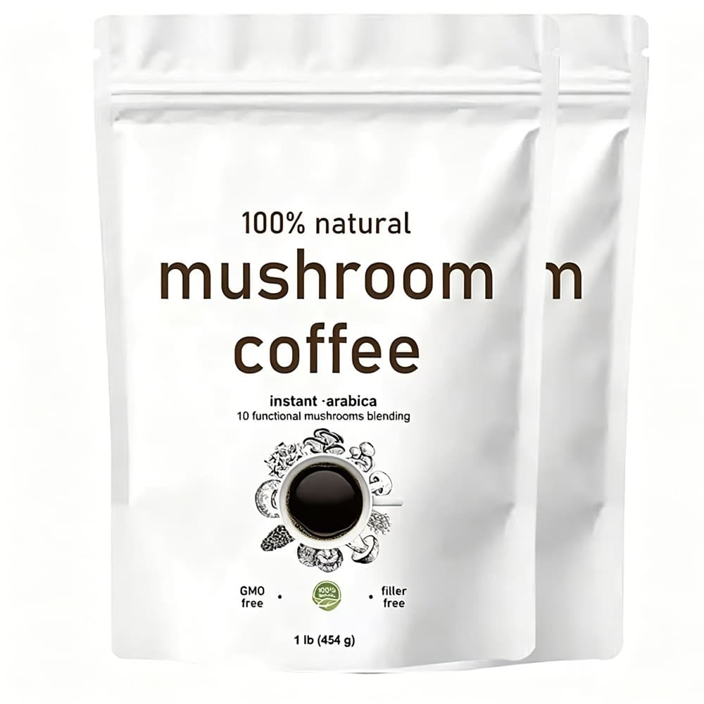 10in1 Mushroom Coffee Powder, Premium Arabica Instant Coffee Blend With Mane, Reishi, Chaga 8 Functional Mushrooms, Low Caffeine, Non GMO, FillerFree,1 LB