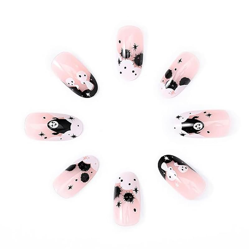 24 PCS Faceless Men Nail Art, Length Long Water Pipe Fake Nails, Had Nail Tips False Nail