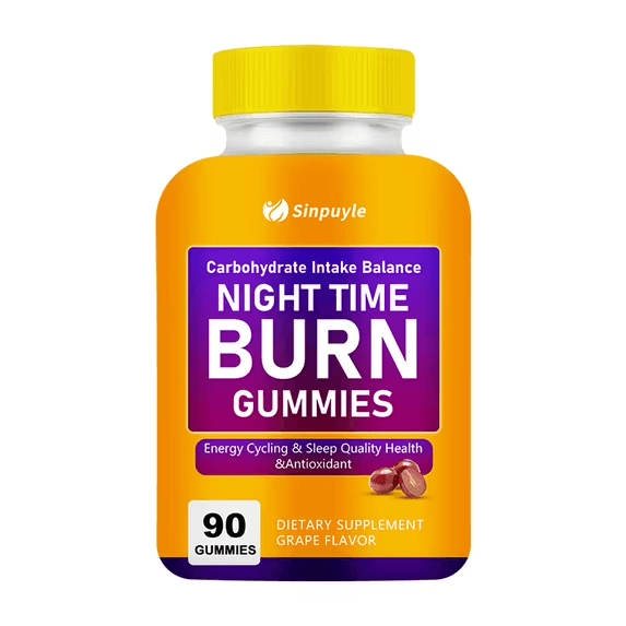 Night Time Burn Gummies, Grape Flavored, Vegan & Gelatin-Free, Supports Carbohydrate Balance & Healthy Metabolism, 90 Gummies