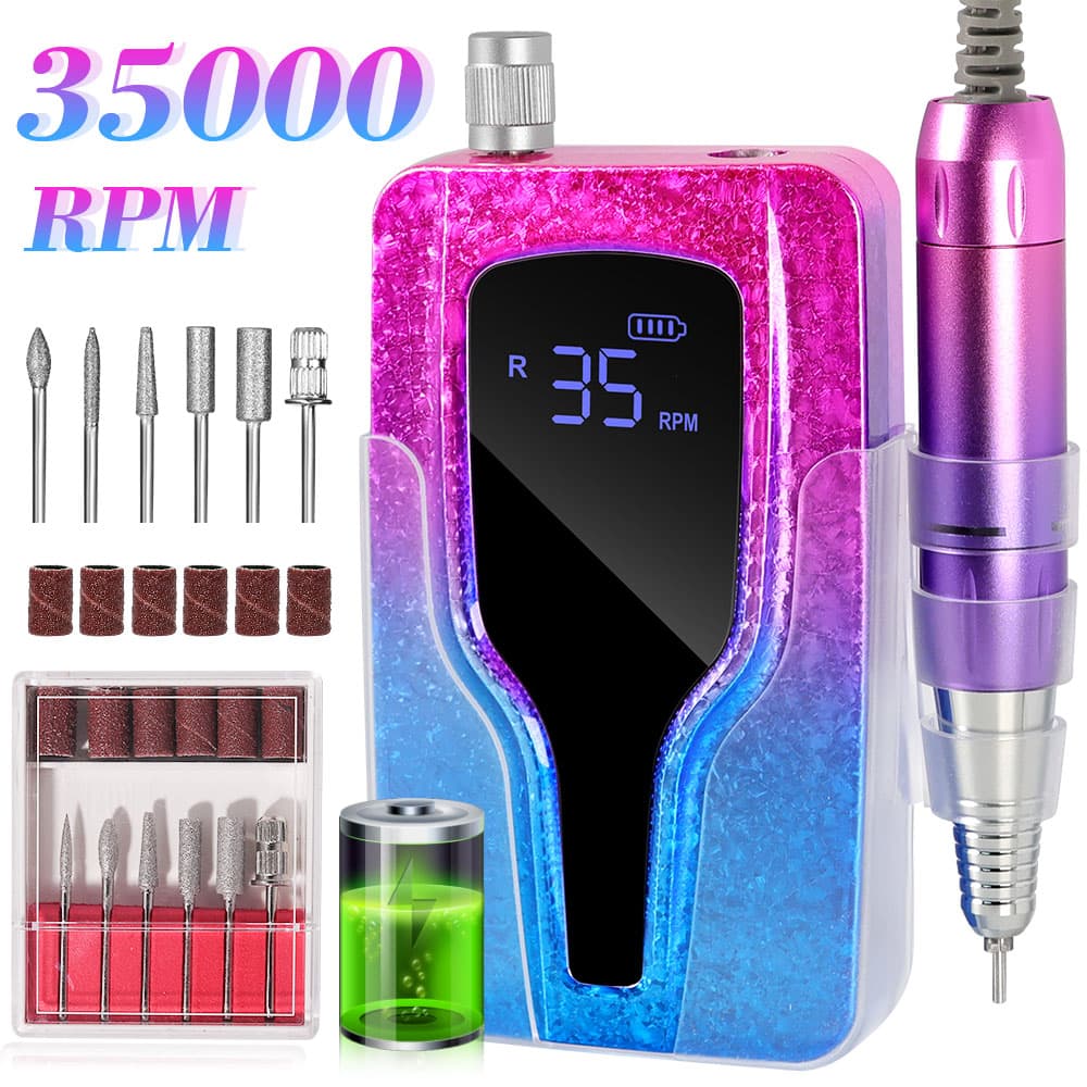 Professional Electric Nail Drill, 45000 RPM Cordless Rechargeable E-File Machine, With 12 Bits, Sanding Bands, LCD Display For Acrylic Gel Nails