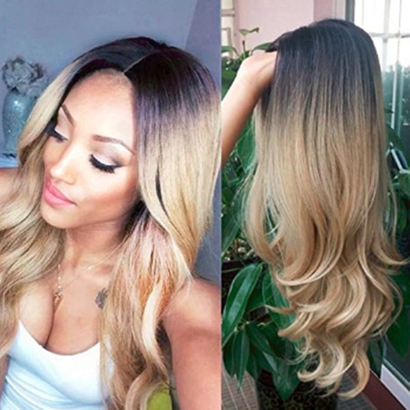 Gradient Color Medium Large Wave Long Curly Wig For Women