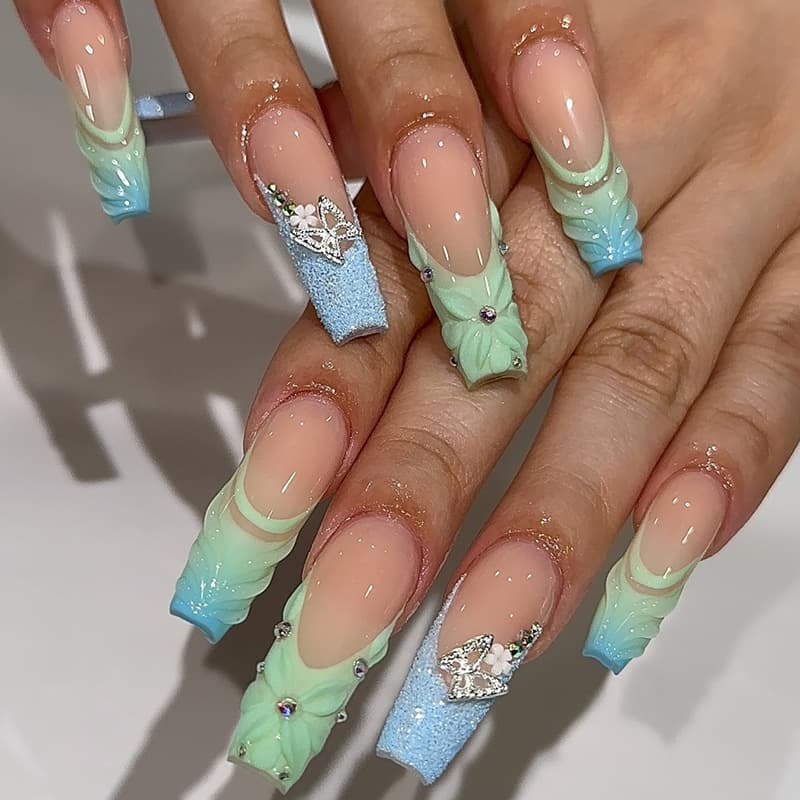 Thin And Glittering Long Ballet Nail Disassembly Nail Sticker Diamond Type 24 Pieces