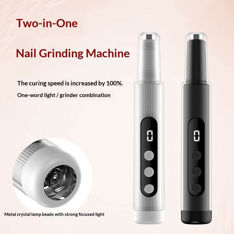 2-in-1 Electric Nail Grinder With LED Light Handheld Rechargeable Manicure Polishing Machine
