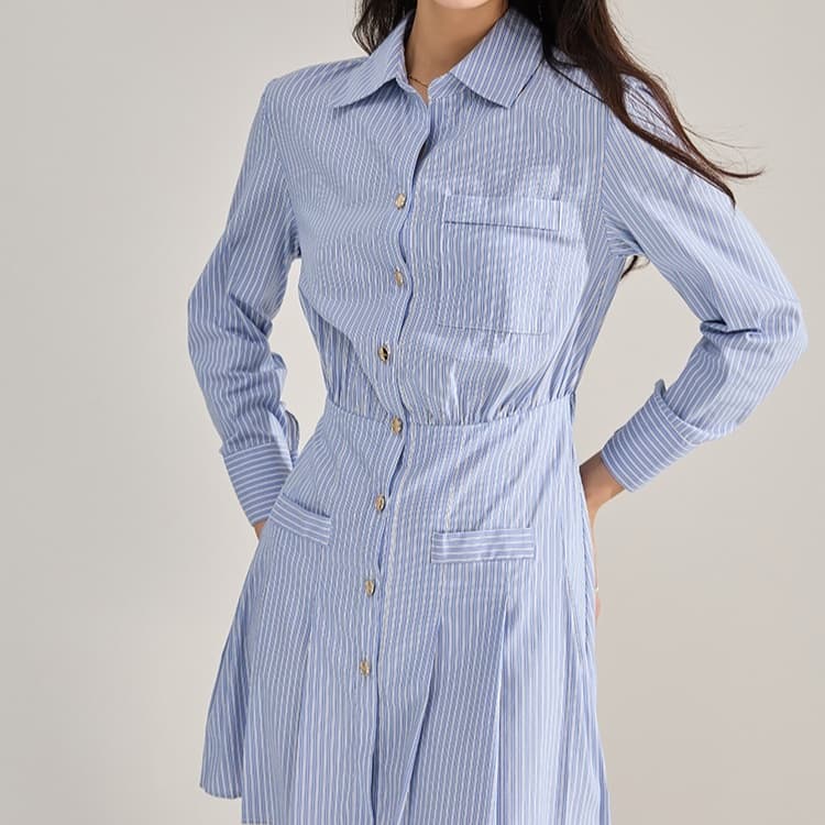 Long-sleeve Dress With An Elastic Waist Made Of Pure Cotton